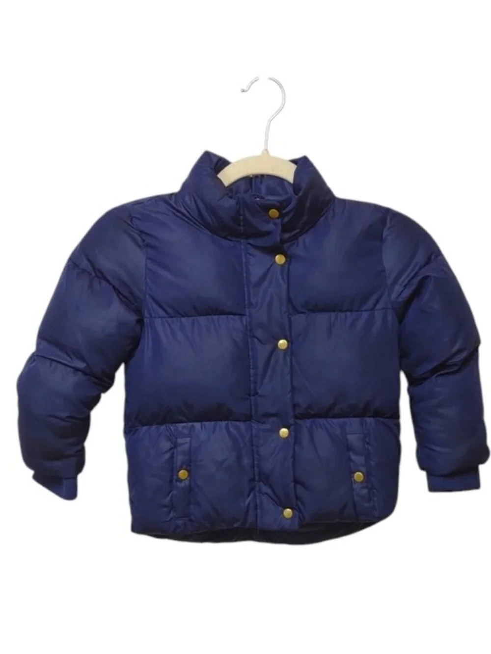 H&M Kids Full Zip Navy Blue Gold Button Snap Detail Front Pockets Puffer Jacket